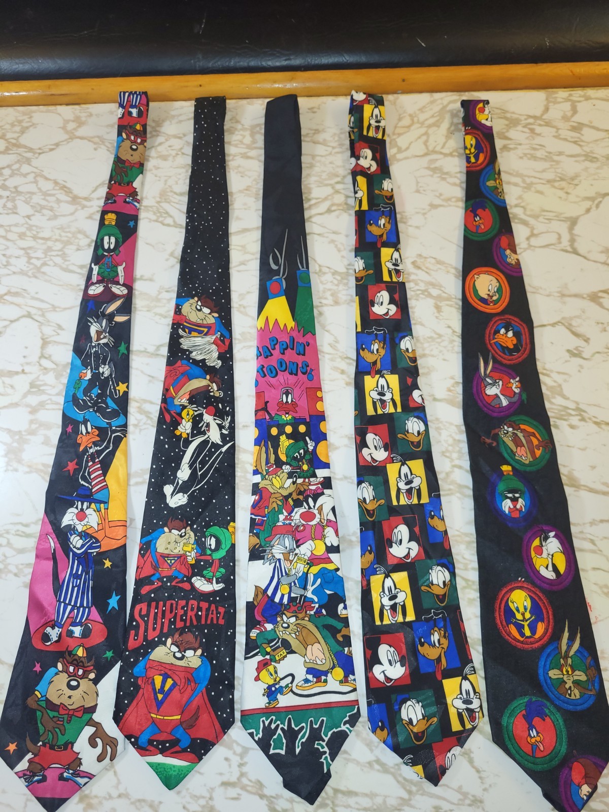 Vintage 90s Looney Tunes Characters  Polyester Ties- Lot Of 5