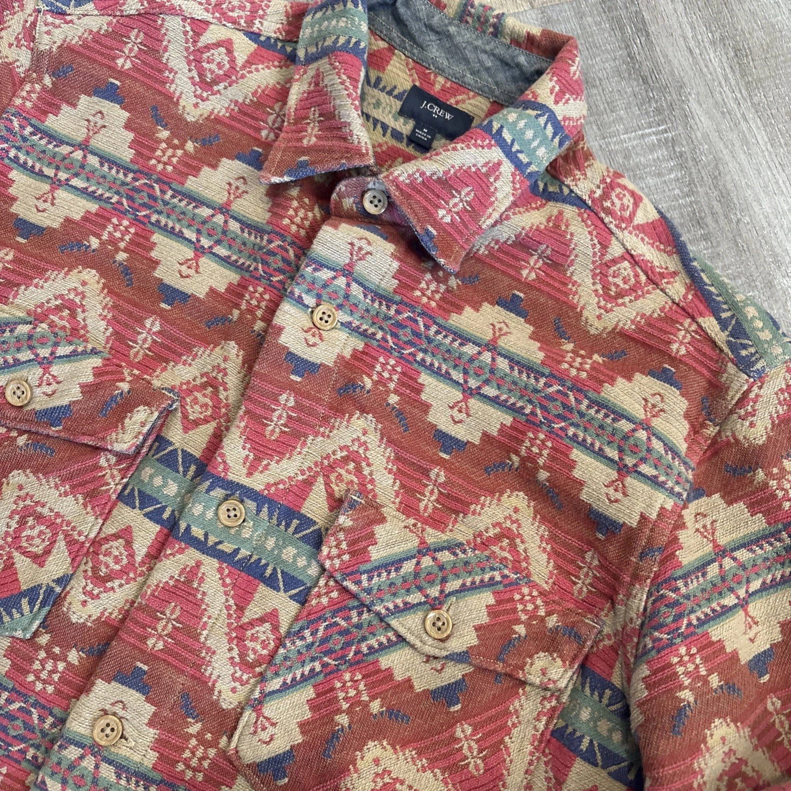 J Crew Shirt Mens M Textured Jacquard Blanket Flannel Southwestern Aztec Hiking