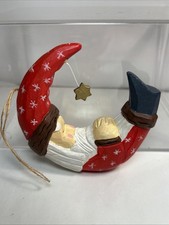 Wooden Craved Sleeping Santa Crescent Moon Christmas Ornament Hanging Star