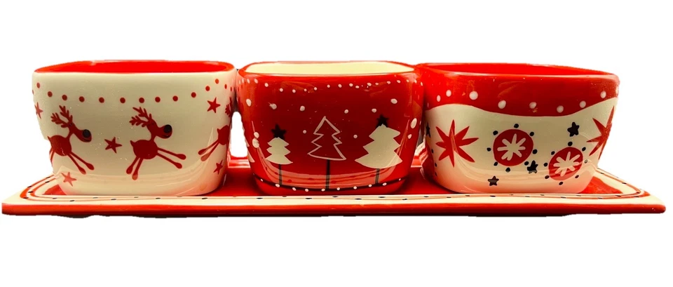 Harry & David Weihnachten Servierschale Tablett Set Urlaub Winter Spaß Essen Leckereien EUC