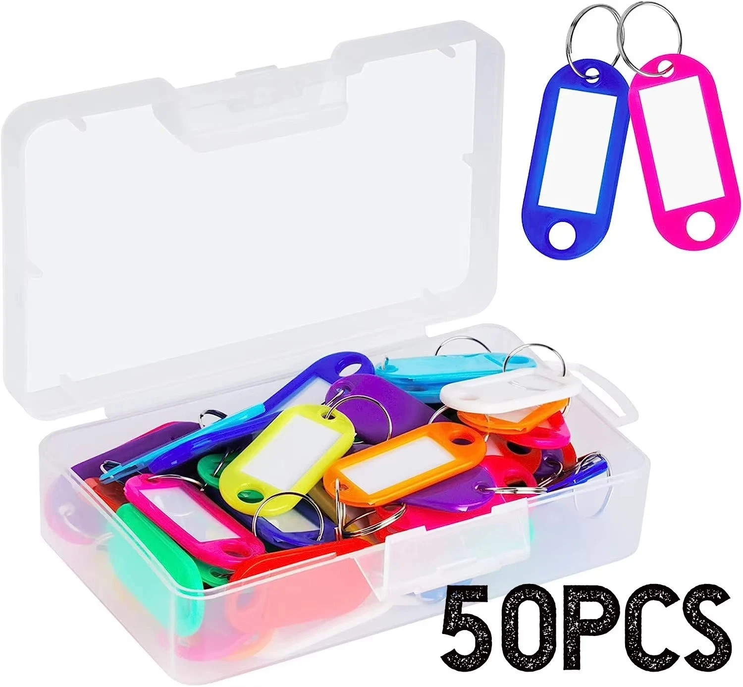 10/30/50 Plastic Key Tags Metal Ring Luggage Card Name Label Keychain Split Ring
