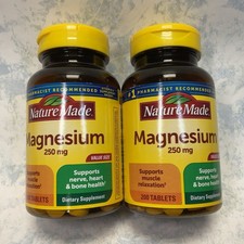Nature Made Magnesium 250mg Tablets 200 Ct  Lot of 2  Exp 03/27 - New
