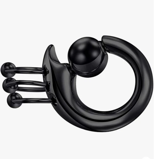 Un anillo de cuentas cautivas negro/plateado 10 g - 00 g 316 L SS Prince Albert oreja colgante Foto 4 de 4