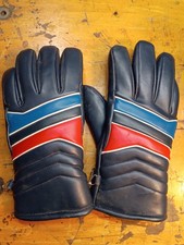 Vintage 1960s Sears Men  s Vinyl Gloves Size L Navy Red Blue Stripe Taiwan