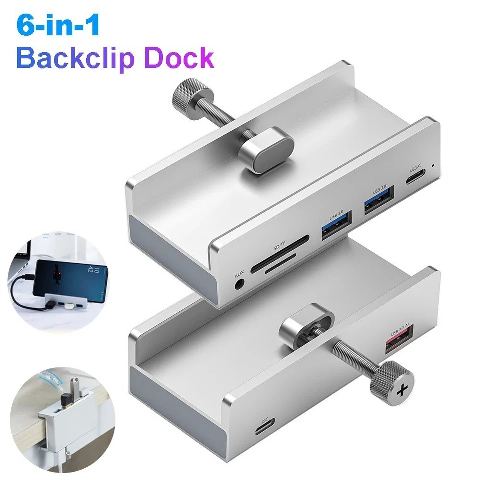 6in1 USB 3.0 Hub Aluminum Alloy Multi-Port Splitter Adapter w/ TF Card Slot - Image 2 of 4