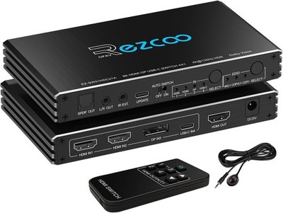 ROFAVEZCO 4K@120Hz HDMI 2.1 Switch 4x1 USB C DP1.4 4-Port Umschalter mit Audio