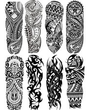 Tribal Tattoo Sleeves for Men, 8-Sheet Large Temporary Tattoos Women Black