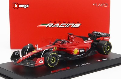 BURAGO 1/43 FERRARI F1 SF23 16 LECLERC 2023 MIT STATISCHER MODELLVITRINE