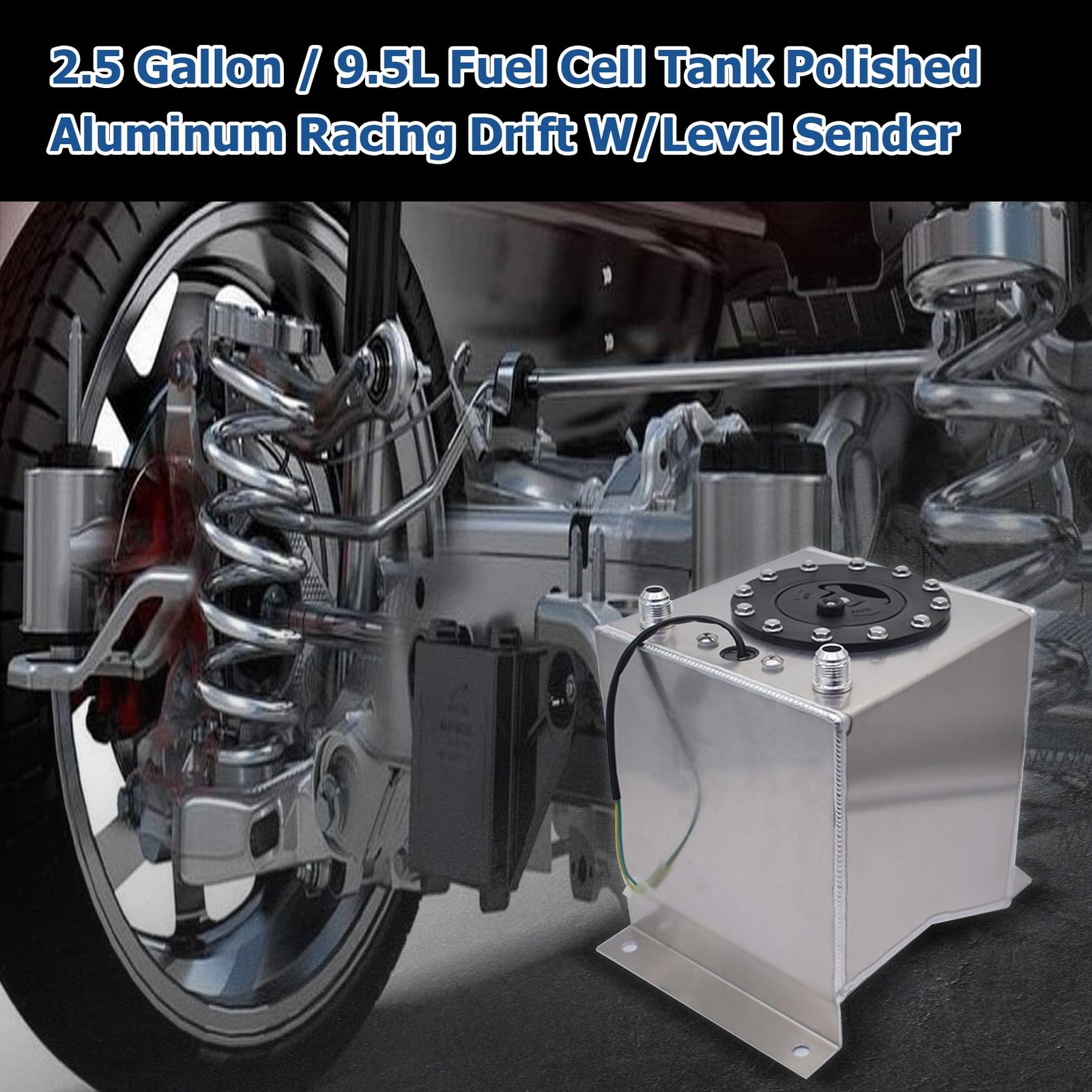 2.5 Gallon / 9.5L Fuel Cell Tank Polished Aluminum Racing Drift W/Level Sender