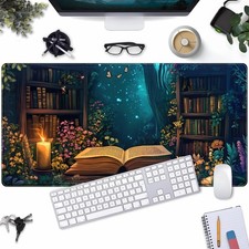 Gothic Desk Mat Gaming Desk Pad Blue Forest Large Mouse Pad, Mysterious Libra...