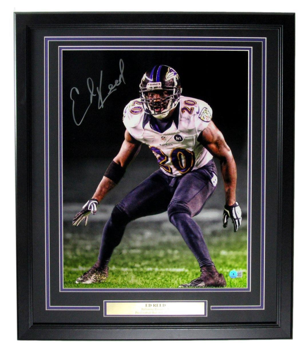 Ed Reed HOF Autographed Signed 16x20 Photo Baltimore Ravens Framed Beckett 172331 