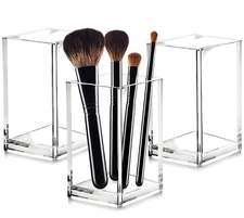 Cerpourt 3 Pack Clear Acrylic Makeup Brush Holder,Acrylic Cosmetic Brushes St...