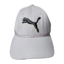 PUMA Stretch Fit Adult Baseball Cap Hat White /Silver Embroidery Logo Size L/XL