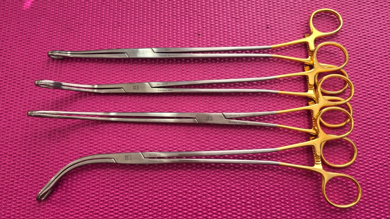 Pilling 84-1011 Surgical Kaiser Ring Forceps 31cm Curved Set of 4 side (M-208)