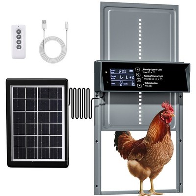 Gray Automatic Chicken Coop Door Solar Powered w/ Timer/Anti-Pinch/Light Sensor