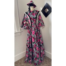 STUNNING handmade Vintage Victorian Floral Dress Sun Hat Set Handbag Womens Sz S
