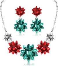 Christmas Necklaces Earrings Set For Women Statement Xmas Gift Bow Collar Neckla