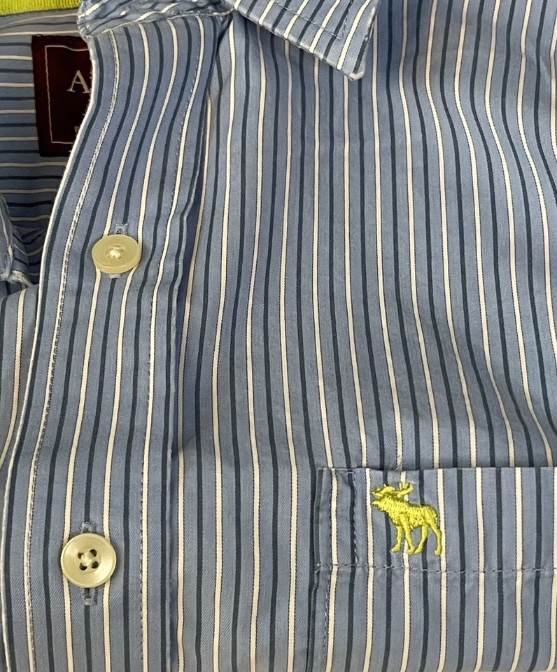 Abercrombie And Fitch  Men’s Dress Shirt XXL Blue White Pinstripes Muscle  - Image 4 of 4
