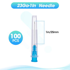 100 Pack 23 Gauge 1 Inch Disposable Needle with Cap, Lab Dispensing Accessori...