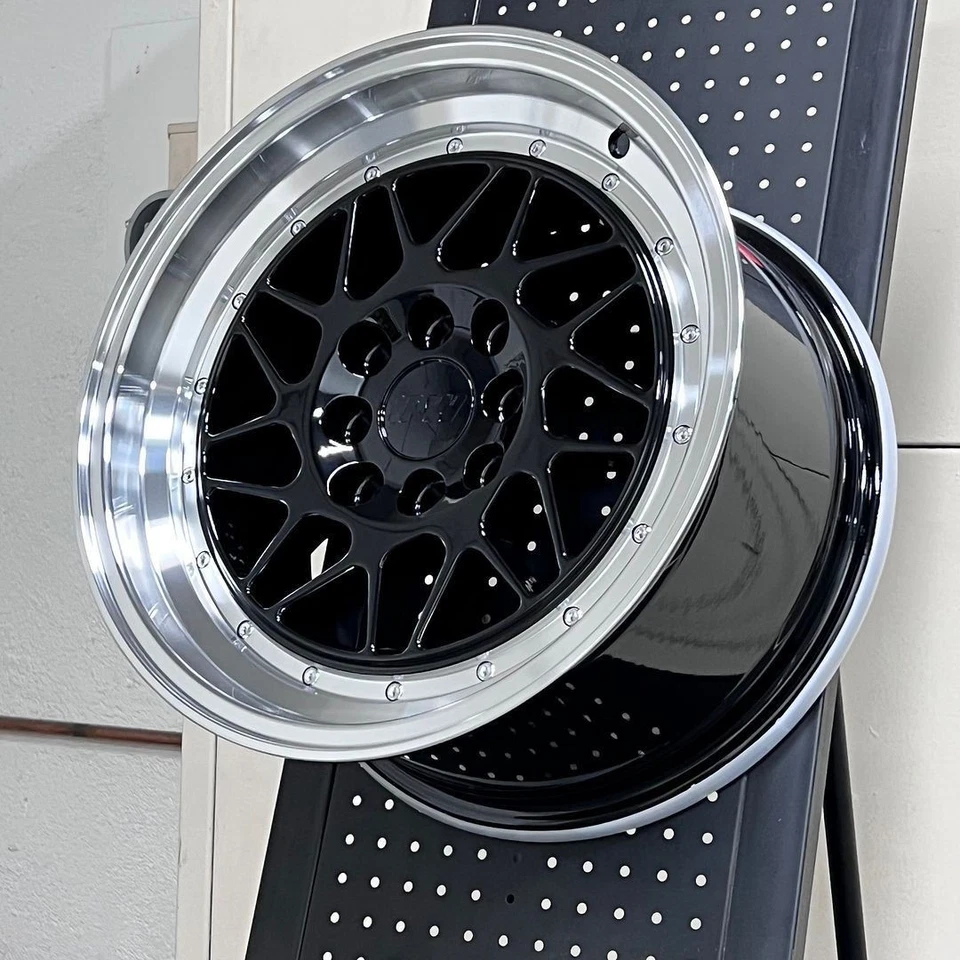 15" IPW 010 BLACK MACHINE LIP WHEELS 4X100 FIT BMW E30 3 SERIES 325i 325ix 325is - Image 2 of 2