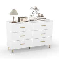 6 Drawer Dresser for Bedroom Wooden Wide Chest of Drawers with Anti-Toppling