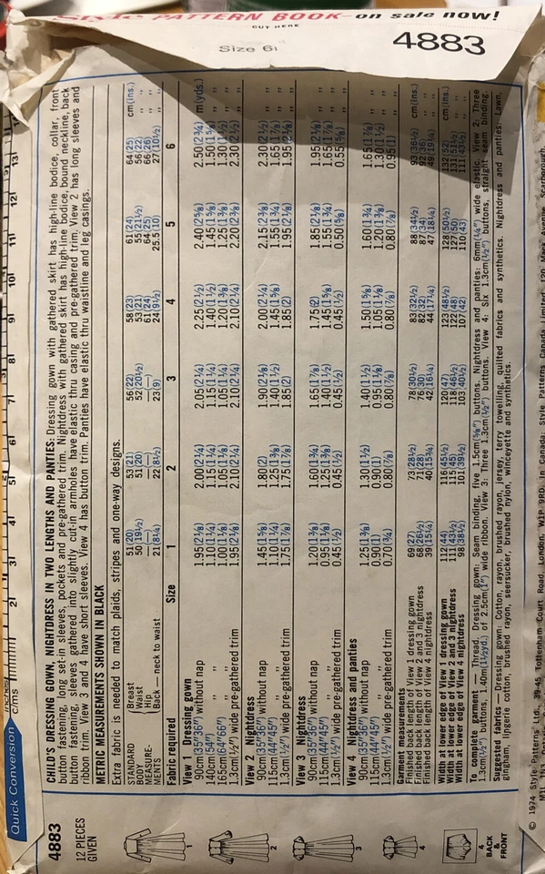 Dressmaking Pattern child’s bedwear dressing gown sizes 6 Style vintage cut used - Image 2 of 3