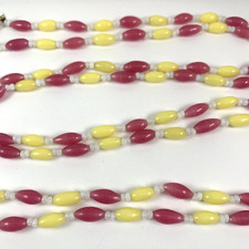 Vintage Pink Yellow White Glass Beaded Long 5...