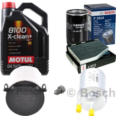 BOSCH Inspektionspaket 5L Motul 8100 X-clean+ 5W-30 für VW Audi Golf Plus 1.6