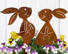 2er SET Osterdeko Osterhasen Gartenstecker Figur Hase XL groß Rost Gartendeko O 