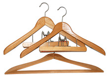 Wooden Suit Coat Hangers Pant Clamp W. Germany Hotel Sahara Set of 3 1950's