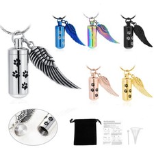Cylinder Urn Necklace for Ashes with Angel Wing Cremation Jewelry for Ashes 2023
