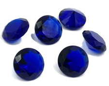 6 Vintage Brilliant Cut Glass Sapphire 15mm. Round Rhinestone Unfoil Jewels T970