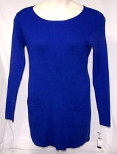 NEW LG $50 Retail AB STUDIO Cobalt Blue LONG SWEATER Large 2 Pockets Scoop Neck