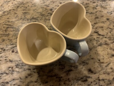 Le Creuset 2 HEART Shaped Mugs/Cups. NEW Costal Blue Ombre.