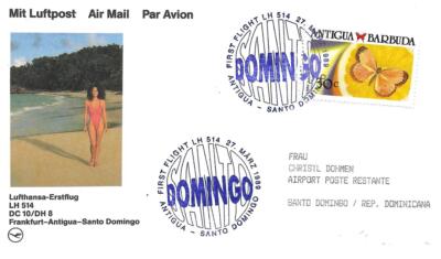 Lufthansa First Flight Antigua - Santo Domingo 27 March 1989 LH514