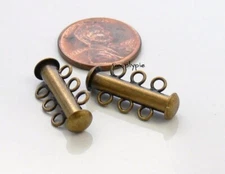 Antiqued Bronze 3-Loop Slide Lock Clasps 2 Clasps Multi Strand Clasps Closure