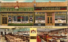 SUNNYSIDE QUEENS NEW YORK CITY QUEEN OF THE SEA RESTAURANT LOUNGE LINEN POSTCARD