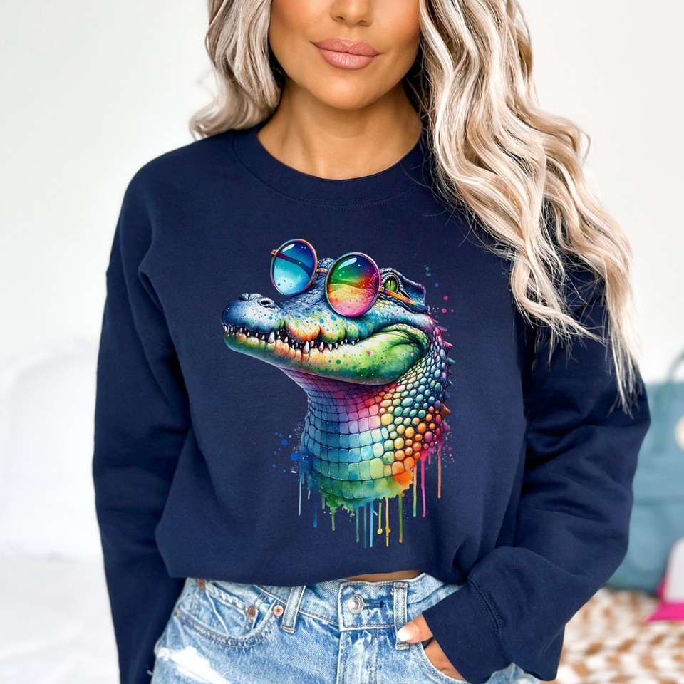 Crocodile Pattern Print Women Off Shoulder Sweatshirt