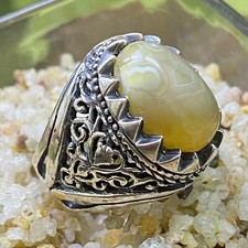 all sizes 925 Sterling Silver Men's Ring natural Yemen sulaimani Agate aqeeq