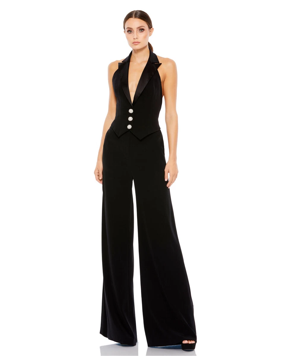 MAC DUGGAL BLACK TUXEDO HALTER JUMPSUIT eBay