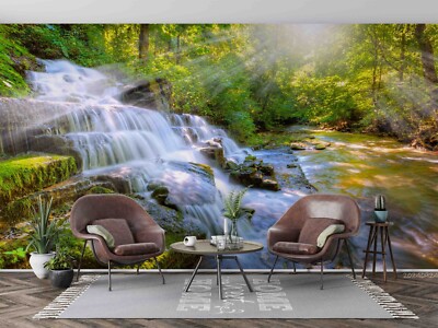 3D River Forest Sunshine Landscape Wallpaper Wall Murals Removable Wallpaper