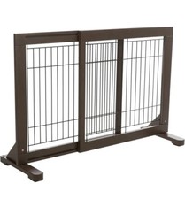 Freestanding Pet Gate, Wood and Wire, Lightweight, Adjustable Width, 24  H Brown