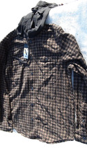 MEN'S Original Use Hoody Jacket Brown Houndstooth Button Up Size Medium