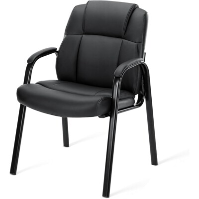 Leather Guest Chair with Padded Arms Comfy Waiting Room Chairs Office Reception