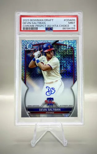 DEVIN SALTIBAN 2023 Bowman Chrome Draft 1st Autograph HTA AUTO /150 PSA 9 MINT