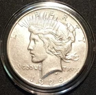 :1926-D 1$ SILVER PEACE DOLLAR AU uncleaned shine condition protective coin case