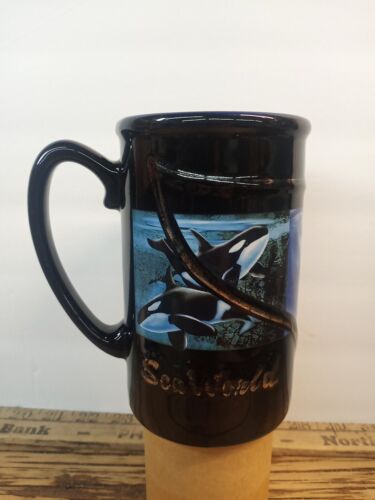 Vintage Tall Sea World Busch Gardens Shamu Souvenir Coffee Mug Cup, Black, 16 oz - Picture 1 of 6