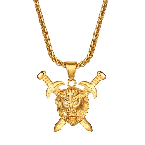 Cool Mens Gold Plated Stainless Steel Lion King Head Pendant Necklace Chain 22" - Picture 35 of 58