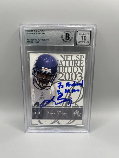Lance Briggs signiert 2003 SP Signatur #149 Rookie Beckett Klasse 10 Autogramm