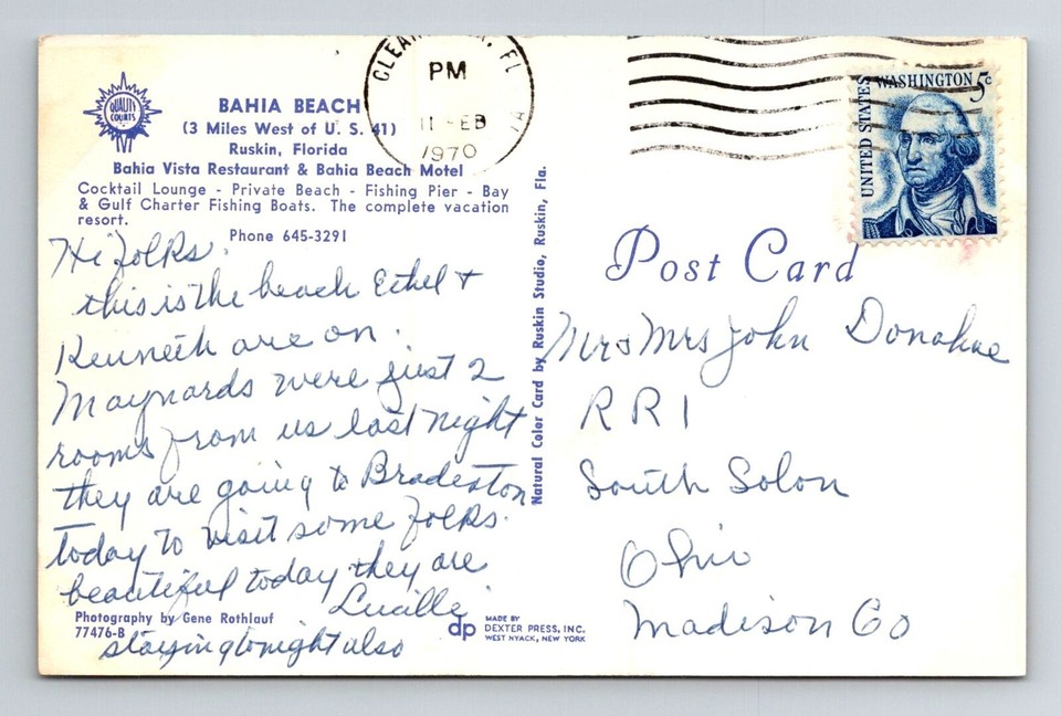Ruskin, FLFlorida, Bahia Beach Motel Advertising c1970, Vintage Postcard eBay